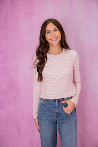 Z Supply Ferris Cropped Striped Henley Top - Washed Pink