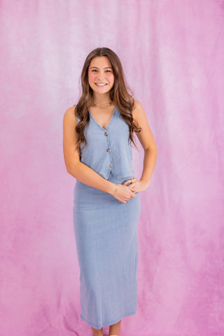 Z Supply Gail Jersey Denim Midi Skirt - Ocean Air Indigo