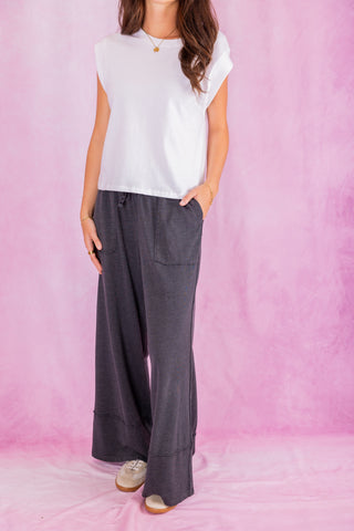 Black Mineral Washed Wide Leg Pants