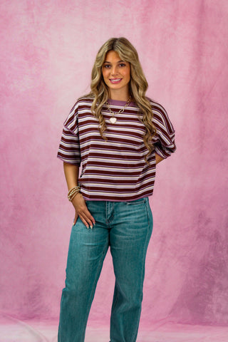 Purple Oversized Striped Boxy Tee