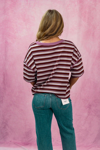 Purple Oversized Striped Boxy Tee