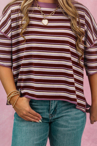 Purple Oversized Striped Boxy Tee