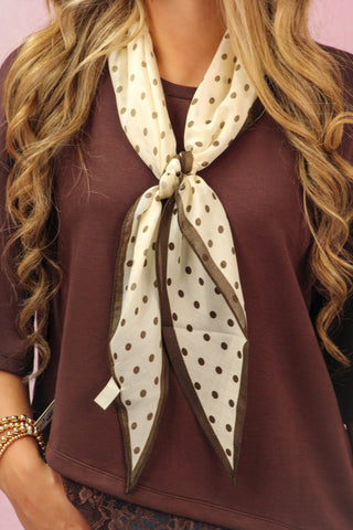 Cream/Brown Polka Dot Print Diamond Shape Scarf