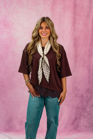 Brown Lace Hem Top