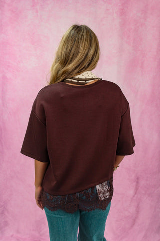 Brown Lace Hem Top