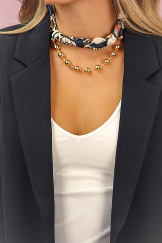 Navy Shirred Sleeve Blazer