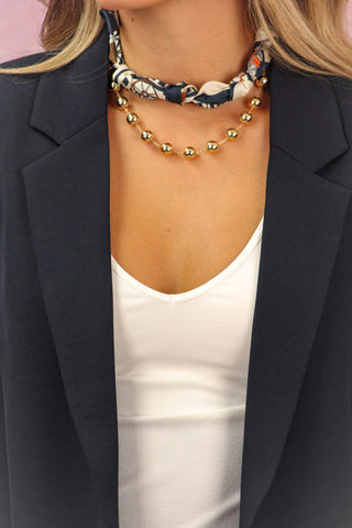 Navy/Multi Scarf & Bead Dual Necklace
