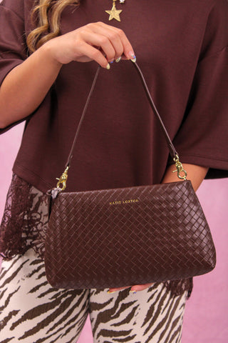 Katie Loxton Nova Woven Small Shoulder Bag - Chocolate