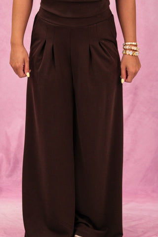 Coffee Pleated Wide Leg Pants