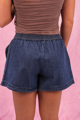Dark Wash Denim Drawstring Shorts