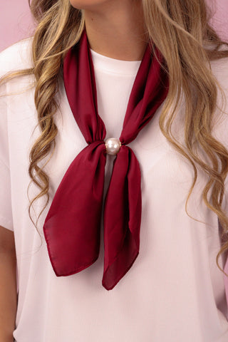 Maroon Pearl Accented Long Scarf Necklace
