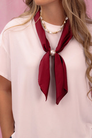 Maroon Pearl Accented Long Scarf Necklace