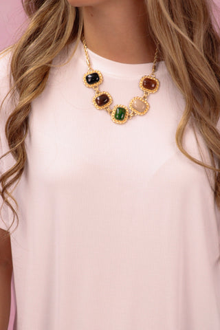 Brown/Olive Mix Stone Necklace