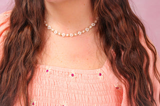 Light Pink + Pearl Flower Choker Necklace