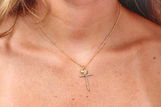 Rhinestone Cross and Puffy Heart 16"-18" Necklace