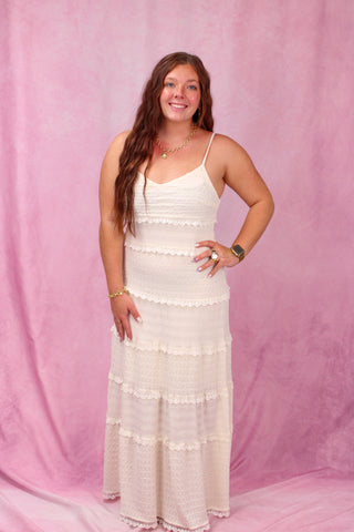 Cream Tiered Lace Maxi Dress