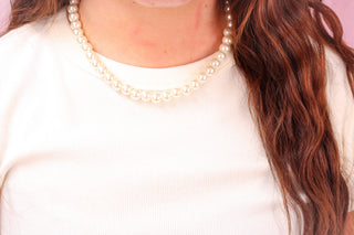 Leopard/Cream Layered 10mm Pearl Scarf Necklace