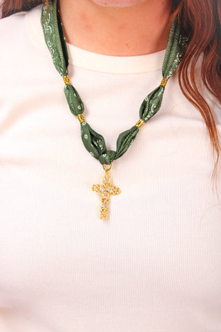 Treasure Jewels Green Scarf Cross Charm Necklace