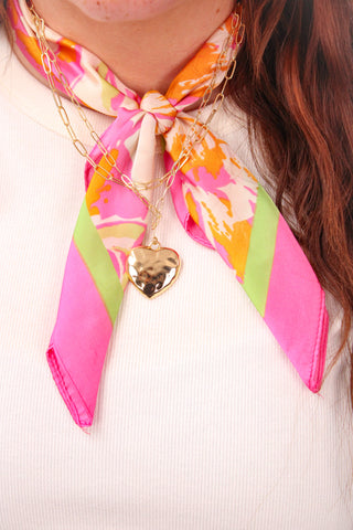 Pink/Orange Heart Pendant & Scarf Necklace