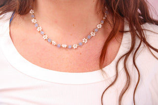 Light Blue & Pearl Beaded Choker Necklace