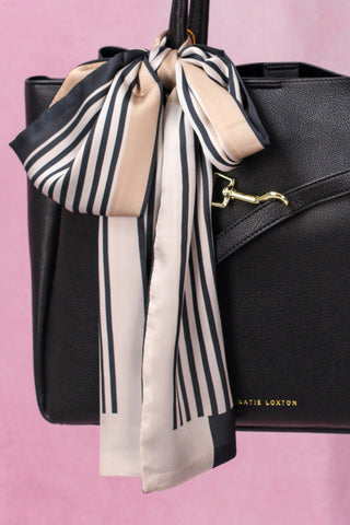 White/Black/Tan Stripe Satin Scarf