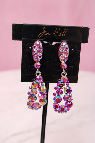 Jim Ball Earrings PV442 - Fuchsia AB/Silver