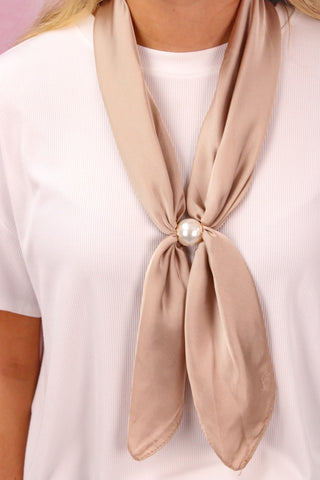 Beige Pearl Accented Long Scarf Necklace