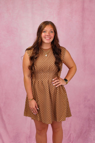 Camel Polka Dot Mini Dress