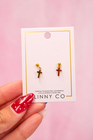 LINNY CO Screwback Stud Earrings - Millie Cross Gold