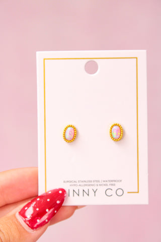 LINNY CO Screwback Stud Earrings - Luna Opal Light Pink