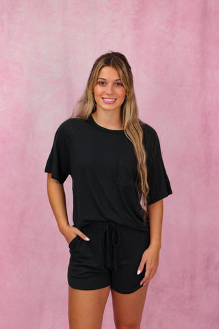 Softies Dream Slouchy Tee Top with Shorts Lounge Set - Black