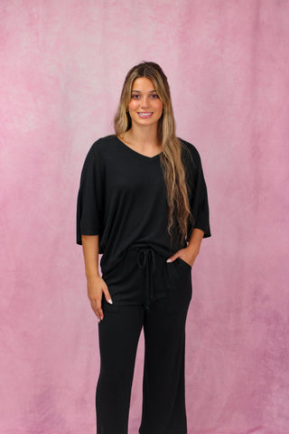 Softies Dream Relaxed V-Neck with Capri Lounge Set - Black