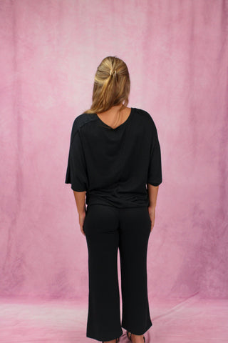 Softies Dream Relaxed V-Neck with Capri Lounge Set - Black
