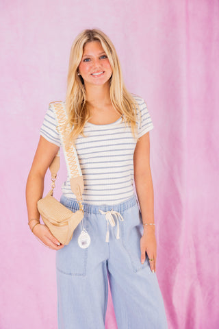 Spartina 449 Straw Charlie Belt Bag Blue Haze