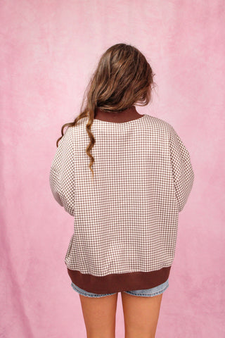 Brown Checkered Gameday Mockneck Sweatshirt