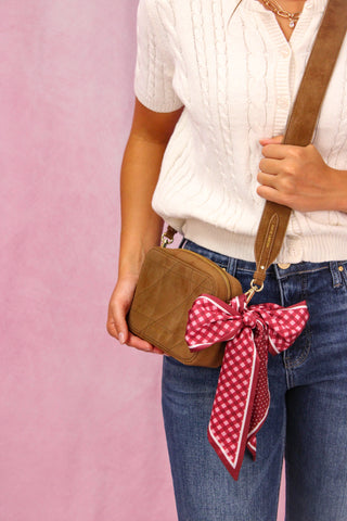 The Darling Effect Twirl & Tie Scarf Accessory - Gingham Burgundy