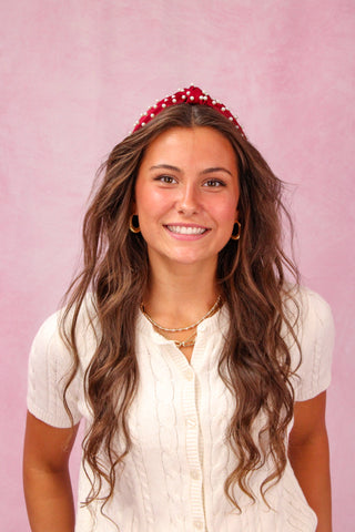 Maroon Pearl Studded Headband