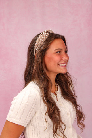 Taupe Pearl Studded Headband