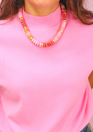 Pink/Multi Rondelle Beaded Necklace