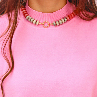Pink/Beige Rondelle Bead Necklace