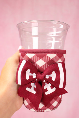 Swig Life Gameday Gingham Maroon Small Iced Cup Coolie