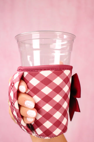 Swig Life Gameday Gingham Maroon Small Iced Cup Coolie