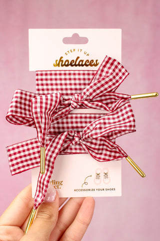Step It Up Shoelaces - Gingham Burgundy