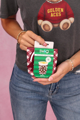 Swig Life Gameday Gingham Maroon Small Iced Cup Coolie