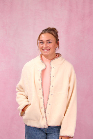 Ivory Floral Trim Button Up Jacket