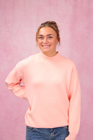 Pink Mock Neck Long Sleeve Sweater