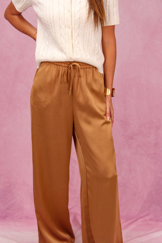 Camel Satin Drawstring Pants
