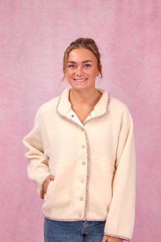 Ivory Floral Trim Button Up Jacket