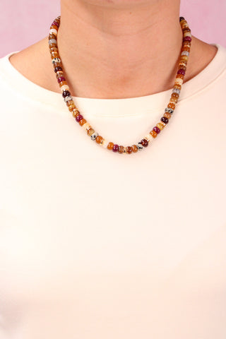 Brown Multi Mixed Bead Short Necklace