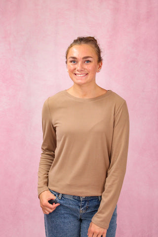 Mocha Ultra Soft Long Sleeve Crew Neck Top